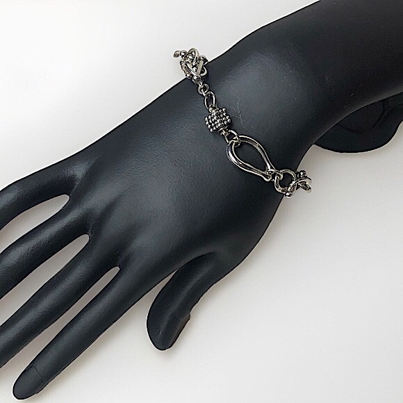 MICHAEL DAWKINS Sterling Silver Caviar Pearl Starry Night Link Toggle Bracelet - Picture 6 of 16